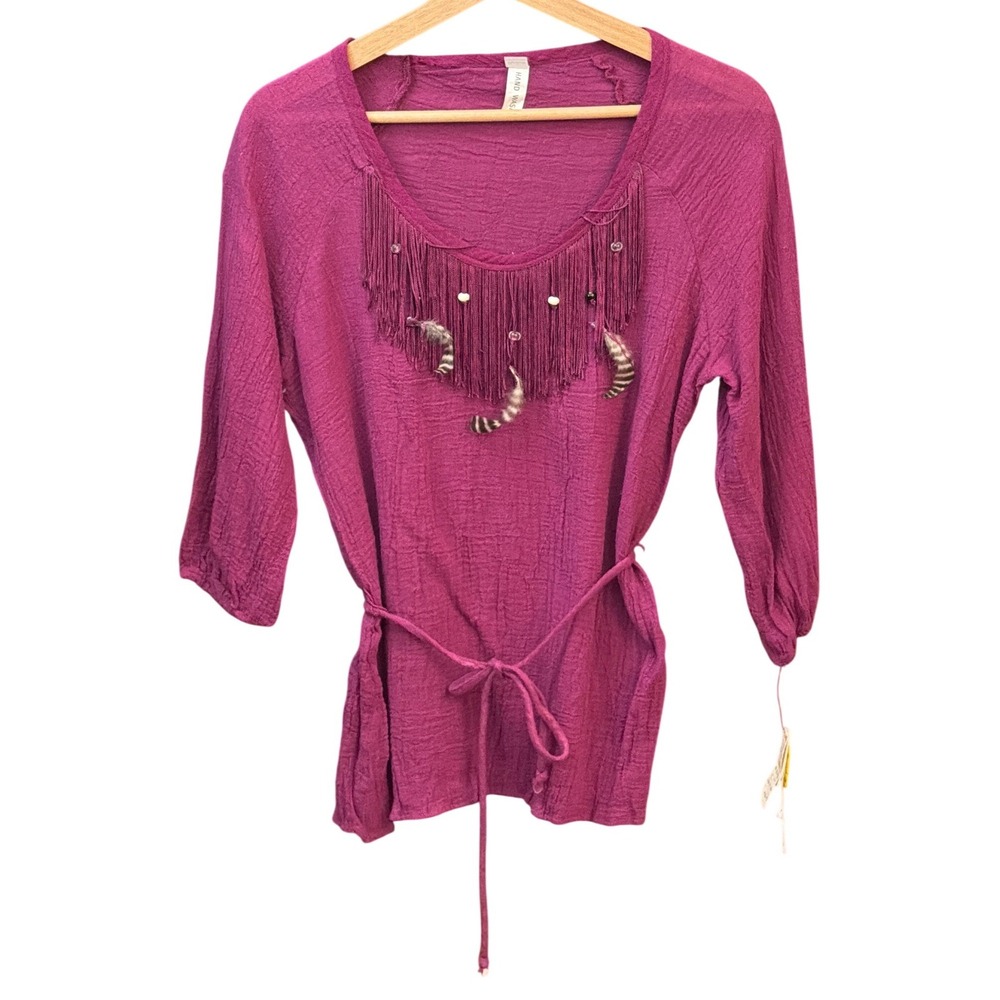 Vintage Deadstock Magenta Gauze Tunic Bohemian Festival Southwestern Aesthetic